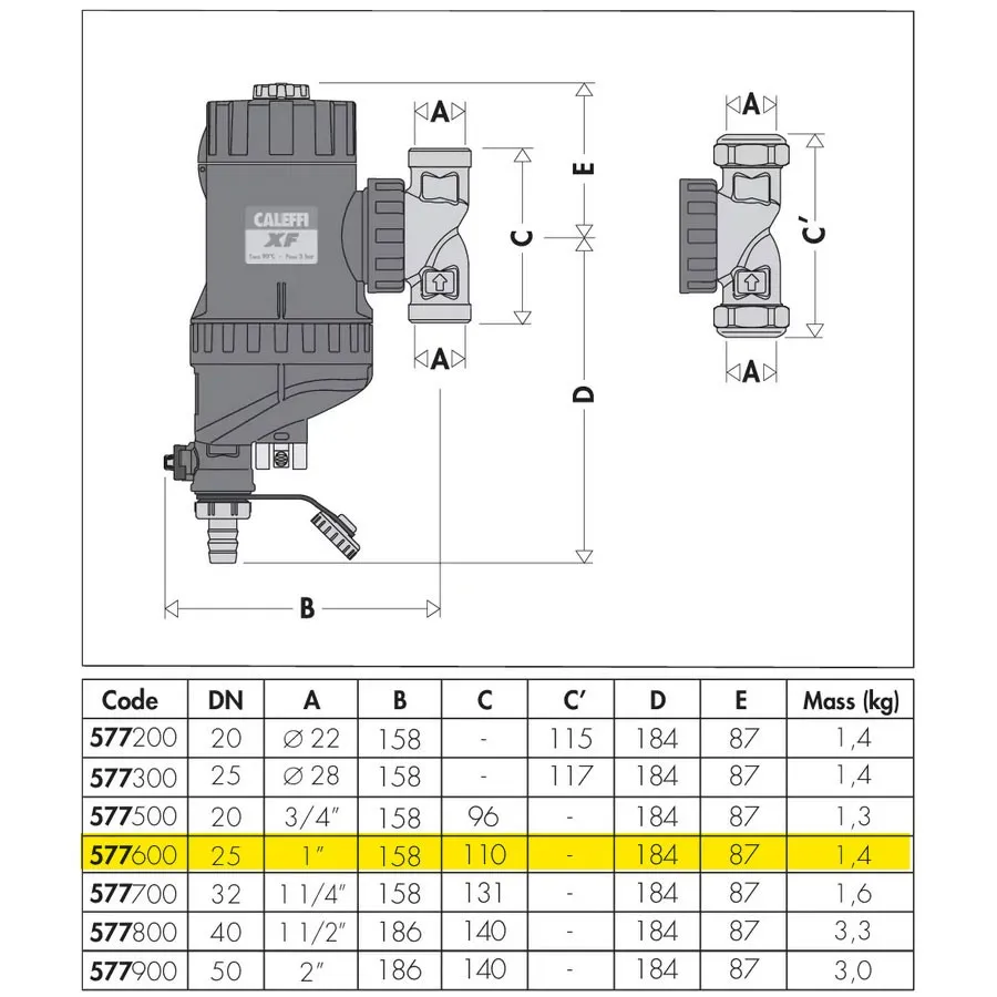Filtro defangatore magnetico autopulente semiautomatico DN32 ø1'. Orientabile per installazioni orizzontali e verticali. Rubinetto di scarico con portagomma. Attacco G 1" (ISO 228-1) F 577600