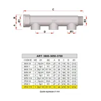 3700 - Collettore maschio-femmina cromato INT. 50 mm - Misura 1"1/4 - 4 derivazioni 3700 114