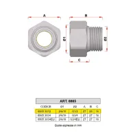8865 - Riduzione (filetto FAR 24X19 femmina-filetto 1/2" - 3/4" maschio) - Misura 24x19 - 1/2" - lung/mm 30 8865 3012