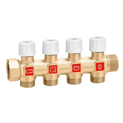Collettore semplice, componibile con valvole di intercettazione. Misura ø3/4" - 4 derivazioni 354054
