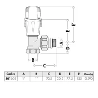 Valvola manuale per radiatori. Versione a squadra. Per tubo in ferro. Misura 1" 401603