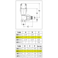 Valvola termostatizzabile predisposta per comandi termostatici, elettrotermici, elettronici. Versione a squadra.
Per tubo in ferro. Misura 1/2" 401402