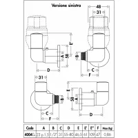 Valvole termostatizzabili e detentori High-Style per termoarredi. Attacchi a doppia squadra. Versione sinistra. Misura 1/2" x 23P 1,5 400400