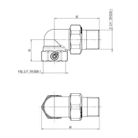 Raccordo curvo a tre pezzi. Attacco G 3/4" (ISO 228-1) F ingresso - R 3/4" (EN 10226-1) M uscita, bocchettone 588150