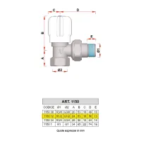 1150 - Valvola manuale a squadra, attacco tubo ferro - Misura 1/2" 1150 12