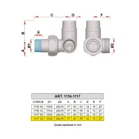 1117 - Detentore ad angolo destro, attacco tubo rame e multistrato - Misura 1/2" 1117 12