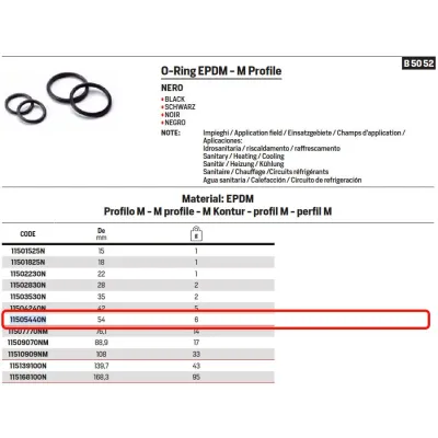 O-Ring EPDM nero - Profilo M - ø54 mm 11505440N - -  RACCORDERIE METALLICHE - -  