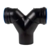 Curva WC sospeso doppia verticale, completa di guarnizioni e tappi di protezione ø110/110 mm.  Completa di guarnizioni singolo labbro e tappi di protezione PEHD VS0368001 VS0368001