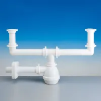 Sifone tipo "M" ø1"1/2 per lavelli a due vasche, senza pilette, completo di raccordi - Tubo ottone ø40 1433.099