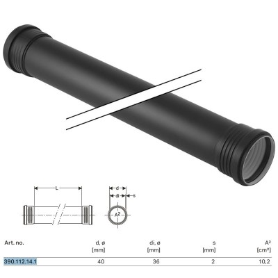 Silent-PP Tubo GTDM con 2 bicchieri ø40 x L.1500 mm 390.112.14.1