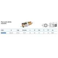 Raccordo diritto maschio ø20/2,25 x 3/4" Pexal Brass - raccordo a pressare VS0170226