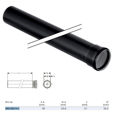 Silent-PP Tubo GTDM con 1 bicchiere ø90 x L.150 mm 390.400.14.1