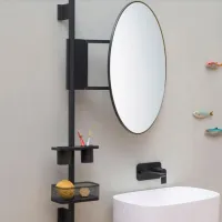 Specchio tondo ø640 mm da applicare sulla barra con cornice in legno laccato nero opaco EVBASTBN