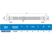 Attacco flessibile DN10 treccia acciaio inox AISI 304, femmina/femmina - Misura 1/2" x 1/2" L.25 cm 0093FF44025