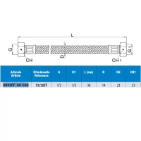 Attacco flessibile DN10 treccia acciaio inox AISI 304, femmina/femmina - Misura 1/2" x 1/2" L.30 cm 0093FF44030