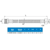 Attacco flessibile DN10 treccia acciaio inox AISI 304 - maschio/femmina - Misura 1/2" x 1/2" L.50 cm 0093MF44050