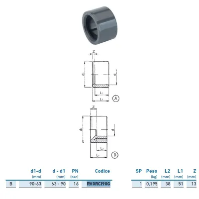 Riduzione M/F corta PVC-U metrico ø90x63 RV0RCI90G - -  GEORGE FISCHER - -  