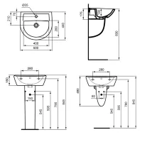 Ceramica Dolomite Quarzo lavabo 50 x 44 cm con foro per rubinetteria e troppopieno, bianco (senza colonna) E881601