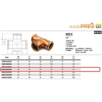 Tee femmina ø28 AESPRES GAS in rame a pressare 682028000G - -  RACCORDERIE METALLICHE - -  