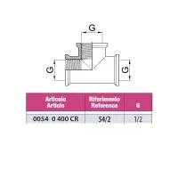 Raccordo a tee femmina in ottone cromato - Misura 1/2" 00540400CR 