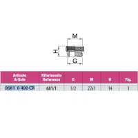 Riduzione maschio GAS / femmina M22x1 in ottone cromato - Misura 1/2" H.14 06810400CR