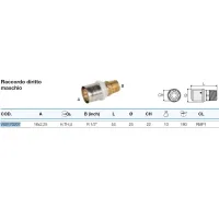 Raccordo diritto maschio 16x2,25 x 1/2" - Pexal Brass - raccordo a pressare VS0170207
