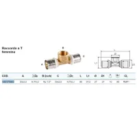 Raccordo a Tee femmina 20x2,5 x 1/2" x 20x2,5 - Pexal Brass - raccordo a pressare VS0170923