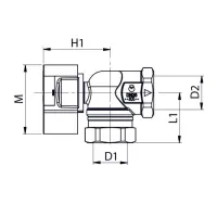 Valvola filettata per contatore gas bitubo DN25 1"- valvola 90° frontale versione FF G243110200
