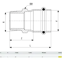 Manicotto Prestabo MF ø22x1"M con SC‑Contur acciaio al carbonio, zincato estremità a pressare femmina, filettatura R 704797