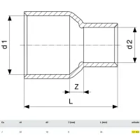Manicotto di riduzione FF ø22x18 rame, estremità a saldare femmina 101602