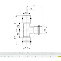 Raccordo a Tee 18x15x18 Prestabo con SC‑Contur, acciaio al carbonio zincato, estremità a pressare femmina 558680