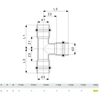 Raccordo a Tee 28x22x28 Prestabo con SC‑Contur, acciaio al carbonio zincato, estremità a pressare femmina 558734