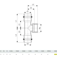 Raccordo a Tee 42x1/2"x42 Prestabo con SC‑Contur, acciaio al carbonio zincato, estremità a pressare femmina, filettatura Rp 558956