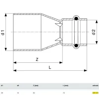 Manicotto di riduzione MF 28x15 Prestabo con SC‑Contur, acciaio al carbonio zincato, estremità maschio, estremità a pressare femmina 558529