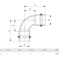 Curva a 90° Profipress FF D. 28 con SC‑Contur, rame, estremità a pressare femmina 291525