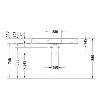 Duravit DURASQUARE lavabo consolle 100 x 47 cm senza foro per rubinetteria, senza troppopieno, con bordo per rubinetteria, lato inferiore smaltato, colore bianco 2353100070