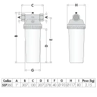 Contenitore per cartucce filtranti standard da 10" - attacco da 1" 537060