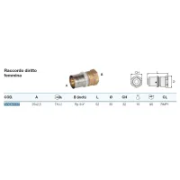 Raccordo diritto femmina ø25/2,5 x 3/4" Pexal Brass - raccordo a pressare VS0170334