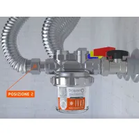 POLIFEMO Dosatore proporzionale di polifosfati e silicati in cristalli completo di filtro, sistema di bypass integrato e kit di connessione - Misura 1/2" - Refill 80 gr 520210