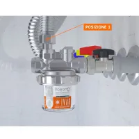 POLIFEMO Dosatore proporzionale di polifosfati e silicati in cristalli completo di filtro, sistema di bypass integrato e kit di connessione - Misura 1/2" - Refill 80 gr 520210