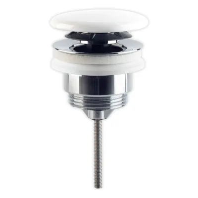 Piletta a vite clic-clac in ottone cromato per lavabo e bidet con tappo in ceramica bianca lucida 7532.3105T