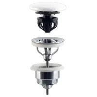 Piletta a vite clic-clac in ottone cromato per lavabo e bidet con tappo in ceramica bianca lucida 7532.3105T