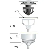 Piletta a vite clic-clac in ottone cromato per lavabo e bidet con tappo in ceramica bianca lucida 7532.3105T