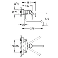 Grohe Eurosmart miscelatore monocomando per lavello cucina, a parete 32224003
