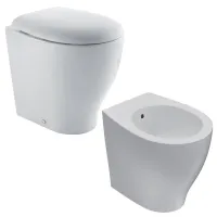 Coppia vaso wc con sedile e bidet BOWL+ installazione a terra filo parete ETV6586182