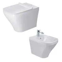 Coppia vaso wc con sedile e bidet DuraStyle, installazione a pavimento filo parete ETV6586183