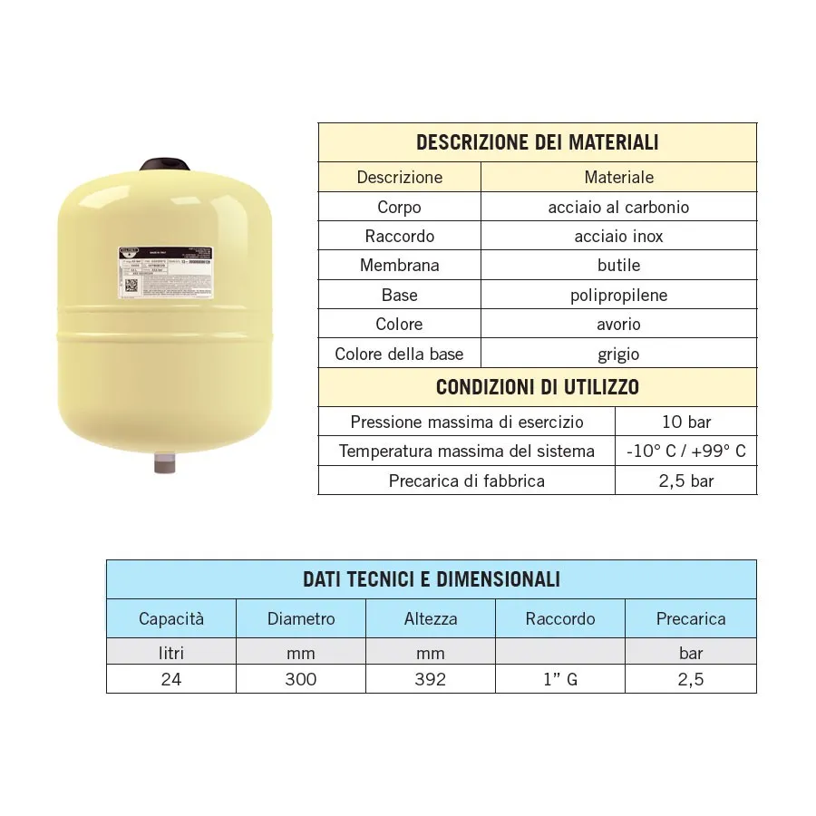 Vaso espansione Hydro-Plus E 24 litri Zilmet 11E0002400 Vaso espansione Hydro-Plus E 24 litri Zilmet 11E0002400