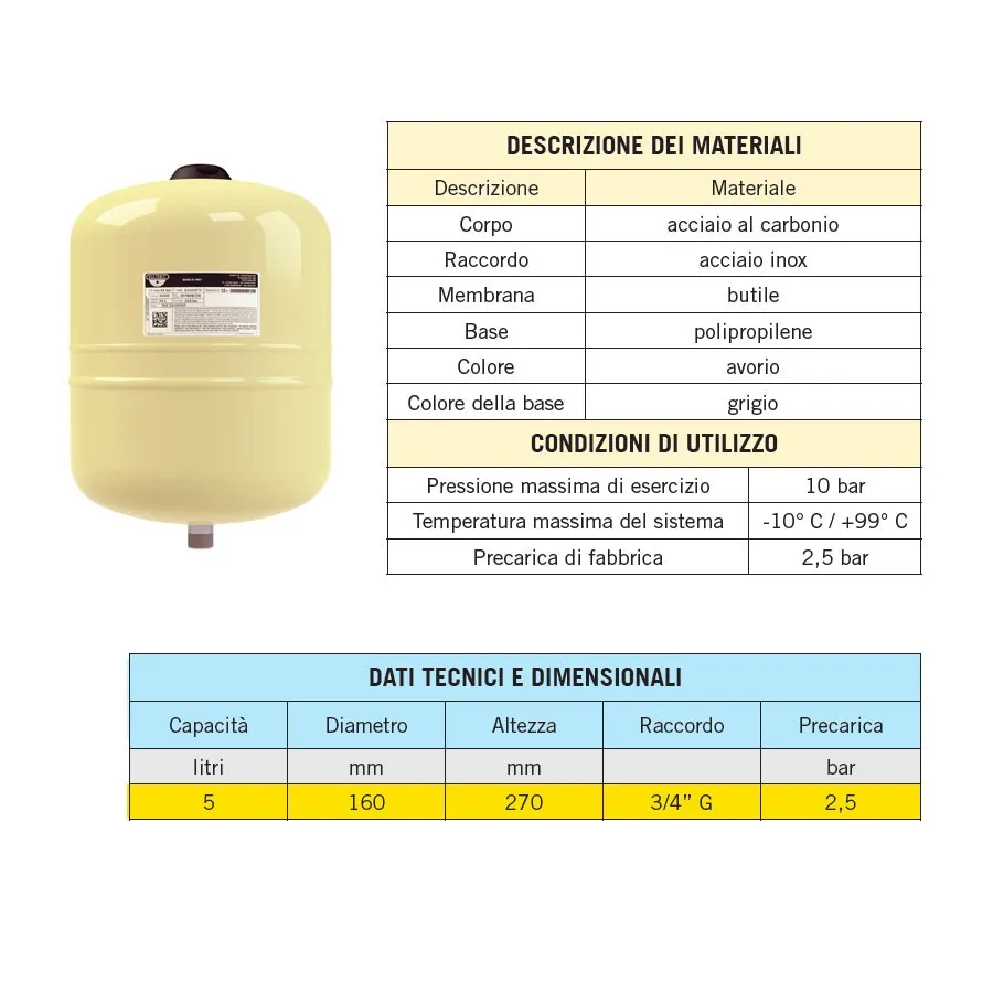 Vaso espansione Hydro-Plus E 5 litri Zilmet 11E0000500 Vaso espansione Hydro-Plus E 5 litri Zilmet 11E0000500