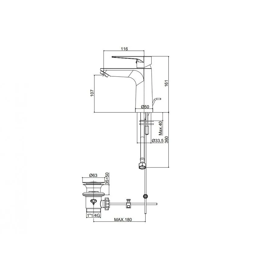 ORANGE miscelatore lavabo con scarico automatico 1"1/4 OG075CR ORANGE miscelatore lavabo con scarico automatico 1"1/4 OG075CR