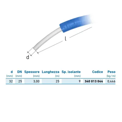 Tubo SANIPOL isolato - azzurro - ø32 - rotolo 25 metri (prezzo al metro - minimo acquistabile 25 metri) 1147384